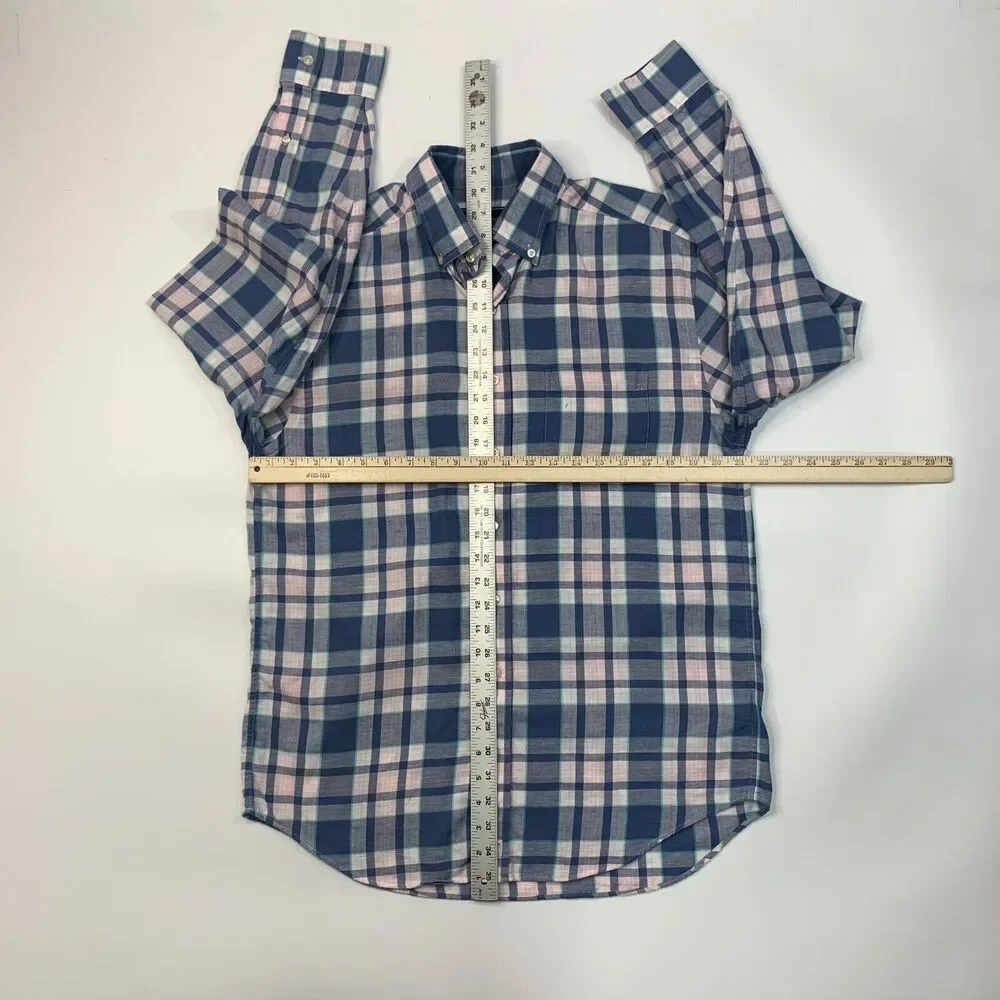 Vineyard Vines Shirt Mens Medium Blue White Classic Fit Murray Plaid Linen Blend - Picture 4 of 10